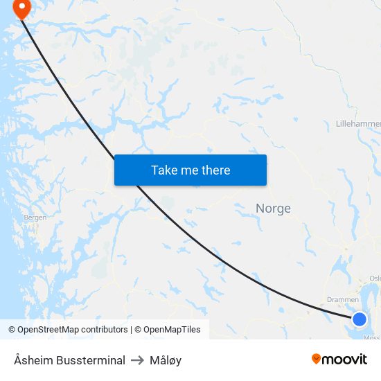 Åsheim Bussterminal to Måløy map