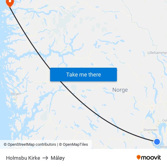 Holmsbu Kirke to Måløy map