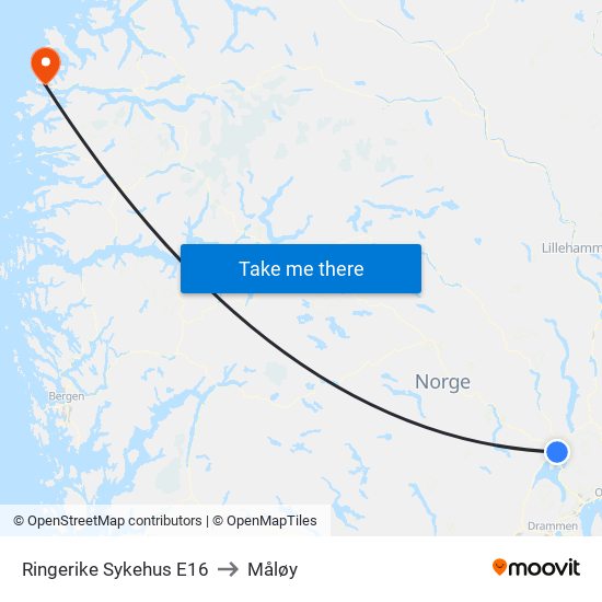 Ringerike Sykehus E16 to Måløy map