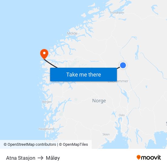 Atna Stasjon to Måløy map