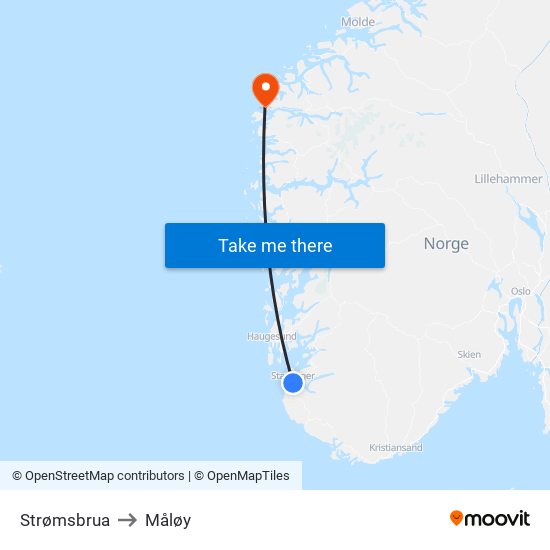 Strømsbrua to Måløy map