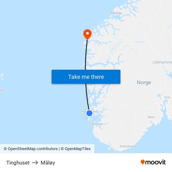 Tinghuset to Måløy map