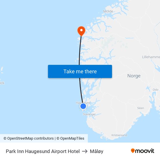 Park Inn Haugesund Airport Hotel to Måløy map