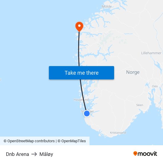 Dnb Arena to Måløy map