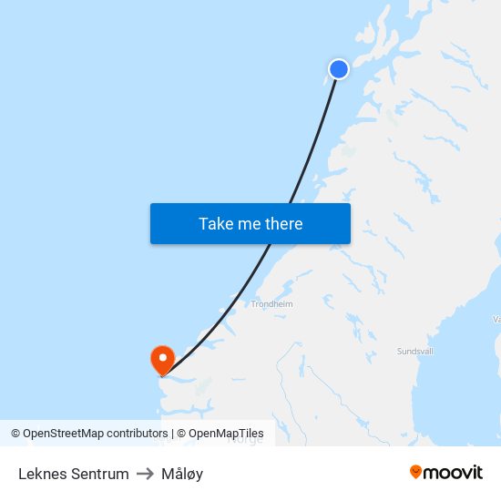 Leknes Sentrum to Måløy map