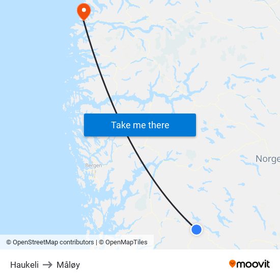 Haukeli to Måløy map