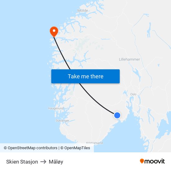 Skien Stasjon to Måløy map