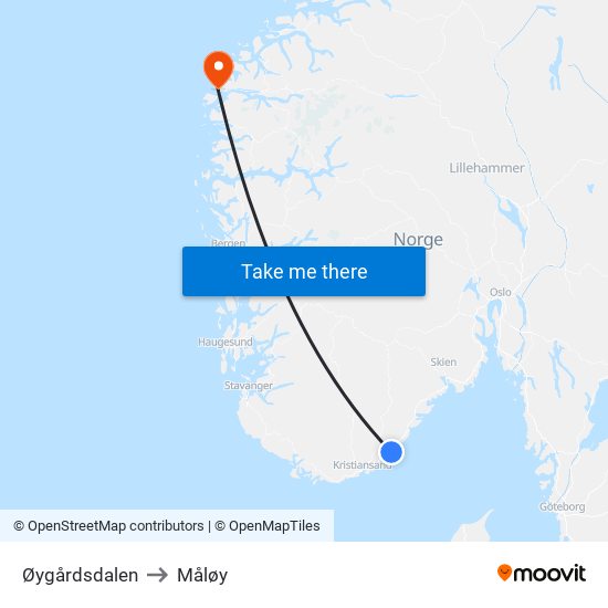 Øygårdsdalen to Måløy map