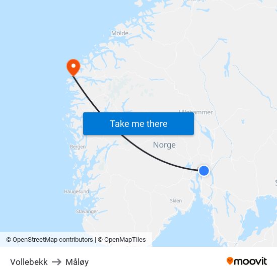 Vollebekk to Måløy map