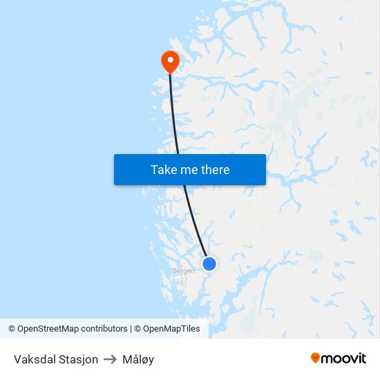 Vaksdal Stasjon to Måløy map