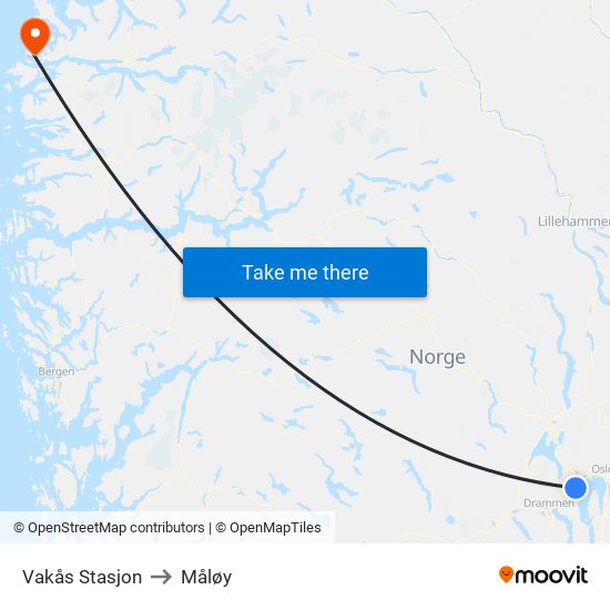 Vakås Stasjon to Måløy map