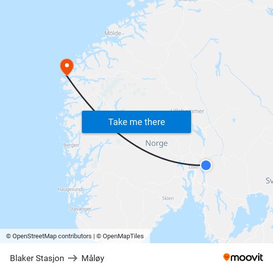 Blaker Stasjon to Måløy map