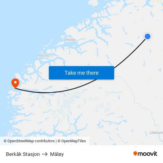 Berkåk Stasjon to Måløy map