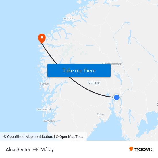 Alna Senter to Måløy map