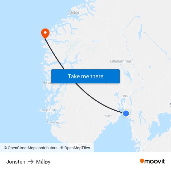 Jonsten to Måløy map