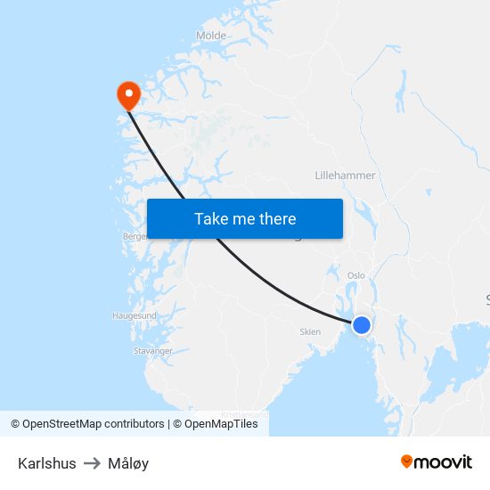 Karlshus to Måløy map