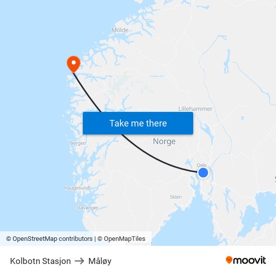 Kolbotn Stasjon to Måløy map