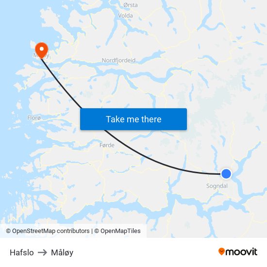 Hafslo to Måløy map