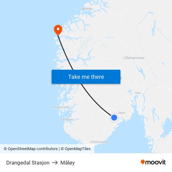 Drangedal Stasjon to Måløy map