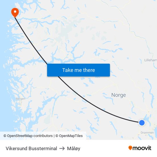 Vikersund Bussterminal to Måløy map