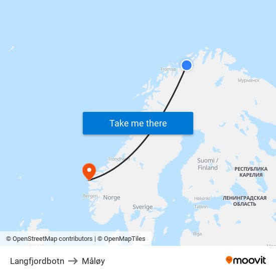 Langfjordbotn to Måløy map