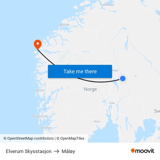 Elverum Skysstasjon to Måløy map