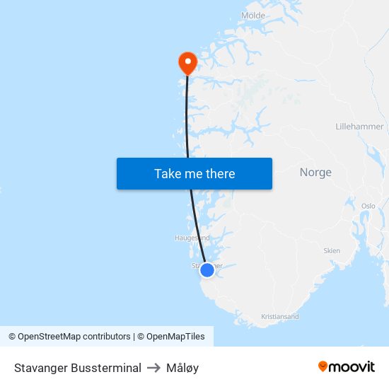 Stavanger Bussterminal to Måløy map