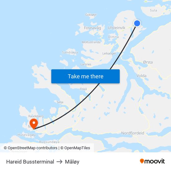 Hareid Bussterminal to Måløy map