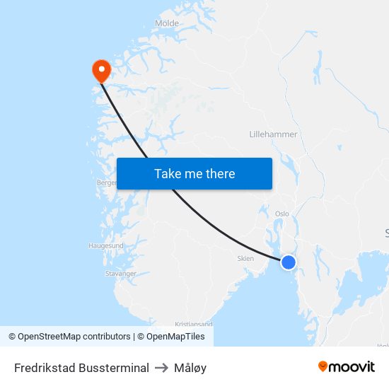 Fredrikstad Bussterminal to Måløy map