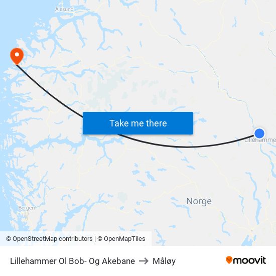 Lillehammer Ol Bob- Og Akebane to Måløy map