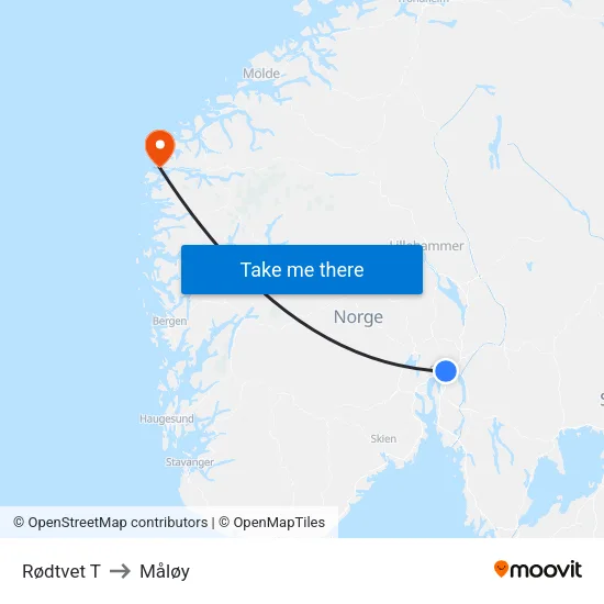 Rødtvet T to Måløy map