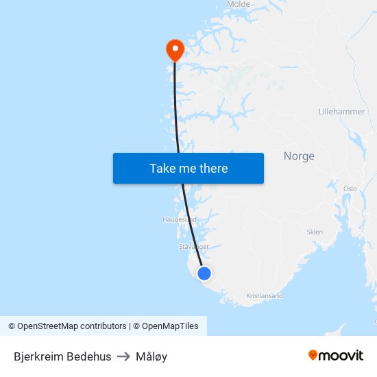 Bjerkreim Bedehus to Måløy map