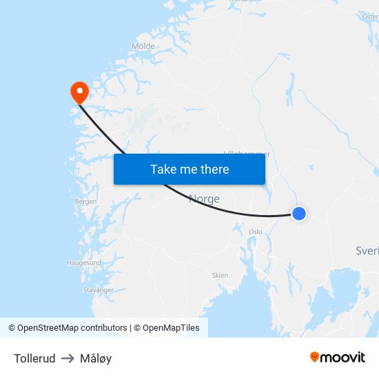 Tollerud to Måløy map