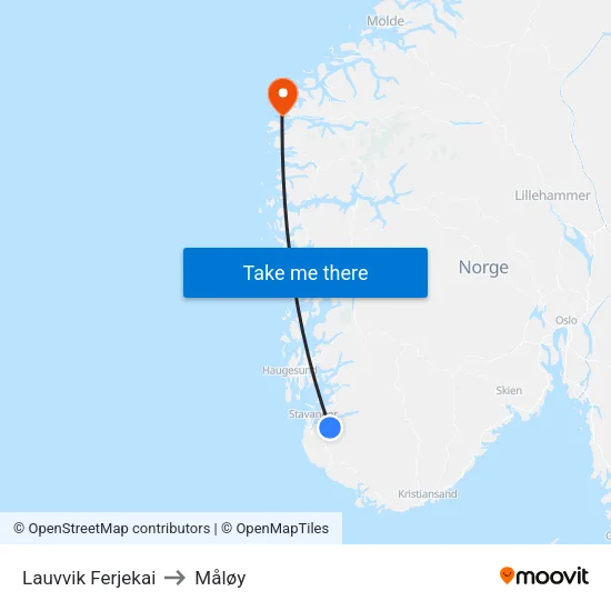 Lauvvik Ferjekai to Måløy map