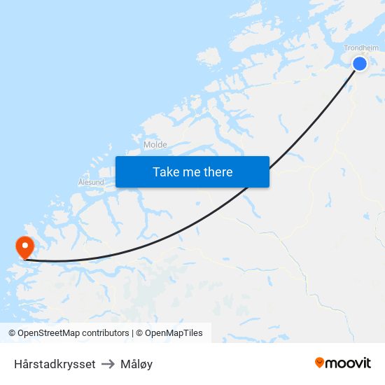 Hårstadkrysset to Måløy map
