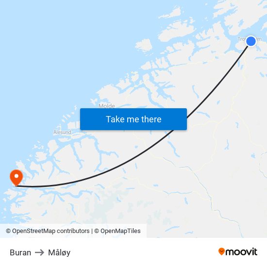 Buran to Måløy map