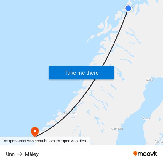 Unn to Måløy map
