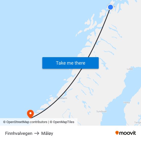 Finnhvalvegen to Måløy map