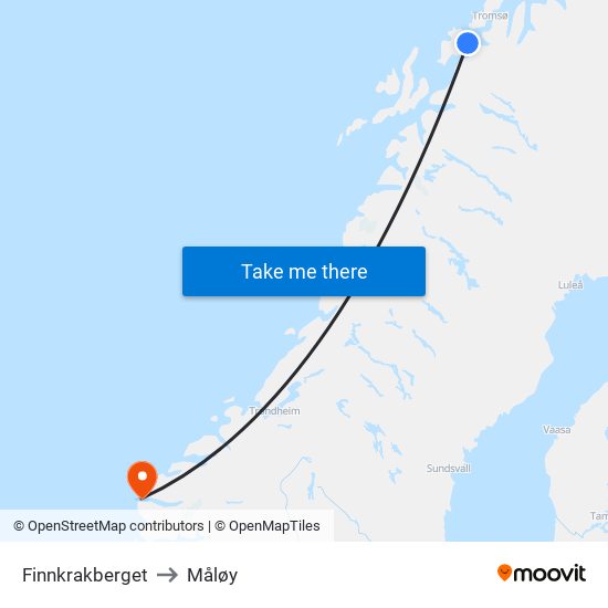 Finnkrakberget to Måløy map