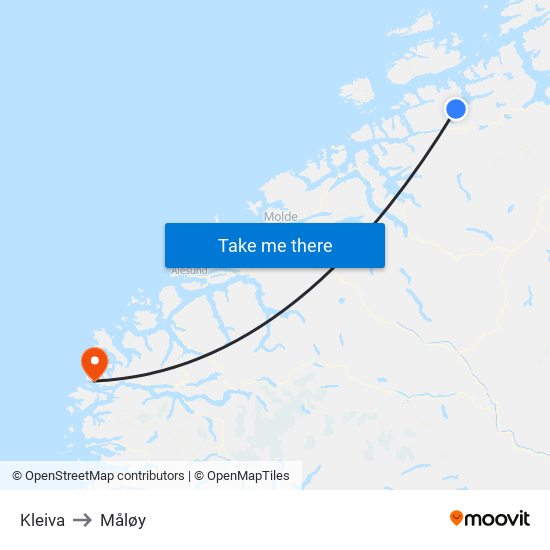 Kleiva to Måløy map