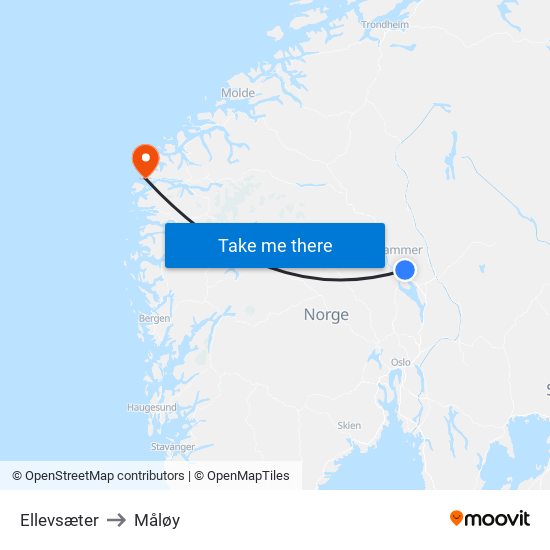 Ellevsæter to Måløy map