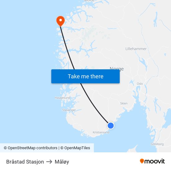 Bråstad Stasjon to Måløy map