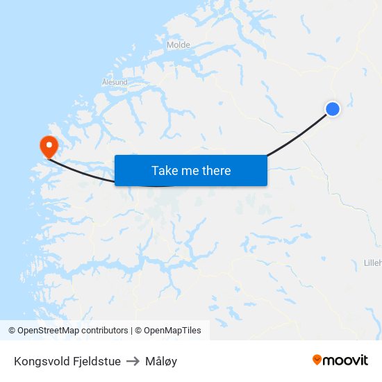 Kongsvold Fjeldstue to Måløy map