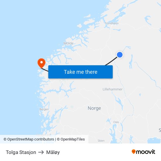 Tolga Stasjon to Måløy map