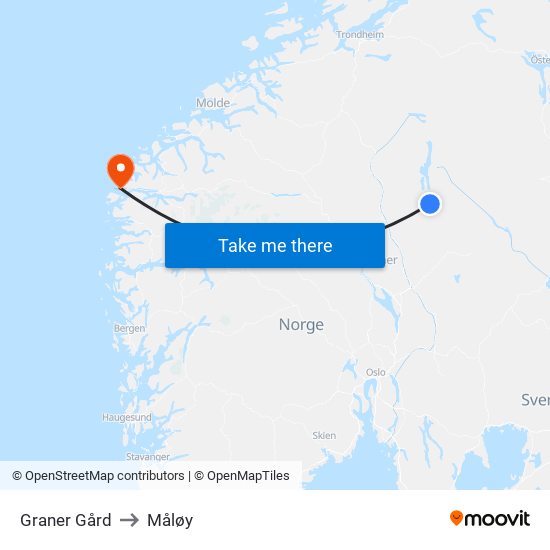 Graner Gård to Måløy map