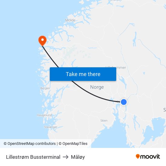 Lillestrøm Bussterminal to Måløy map