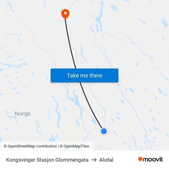 Kongsvinger Stasjon Glommengata to Alvdal map
