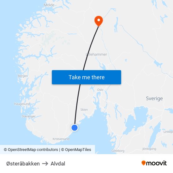 Østeråbakken to Alvdal map