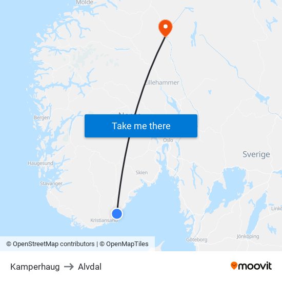Kamperhaug to Alvdal map