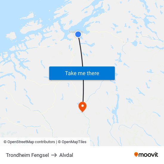 Trondheim Fengsel to Alvdal map